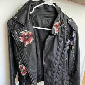 Urban Outfitters Leather Embroidered Floral Jacket